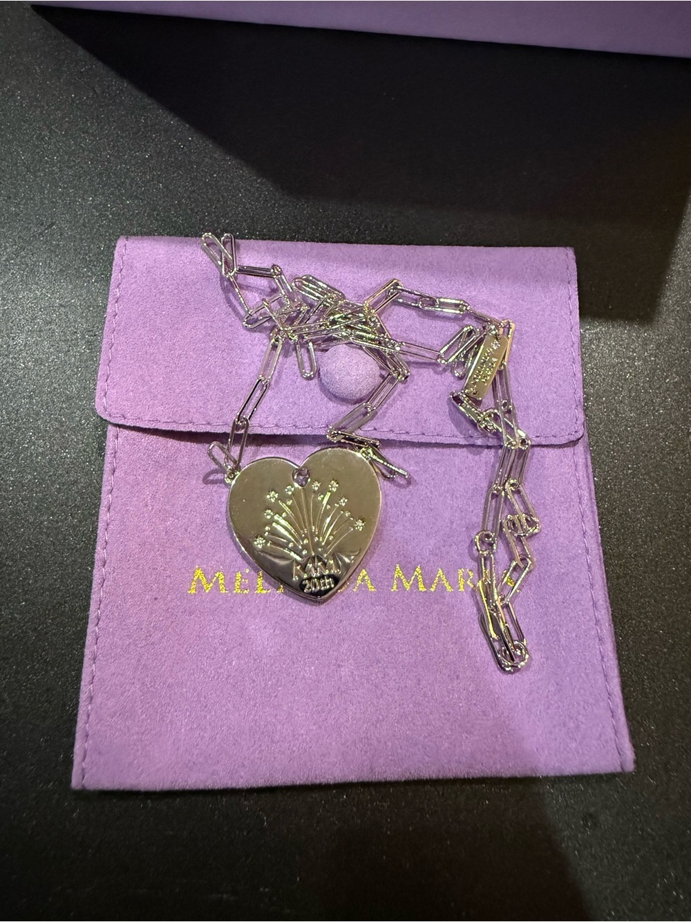 Melinda Maria Silver Heart Necklace with Pink Accent Gem - Picture 3 of 4